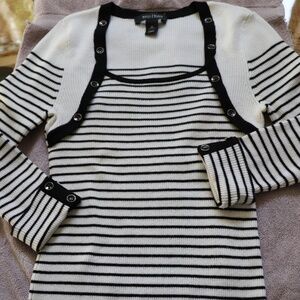 White House Black Market Black and White Thin Stripe Scoop Neck Sweater